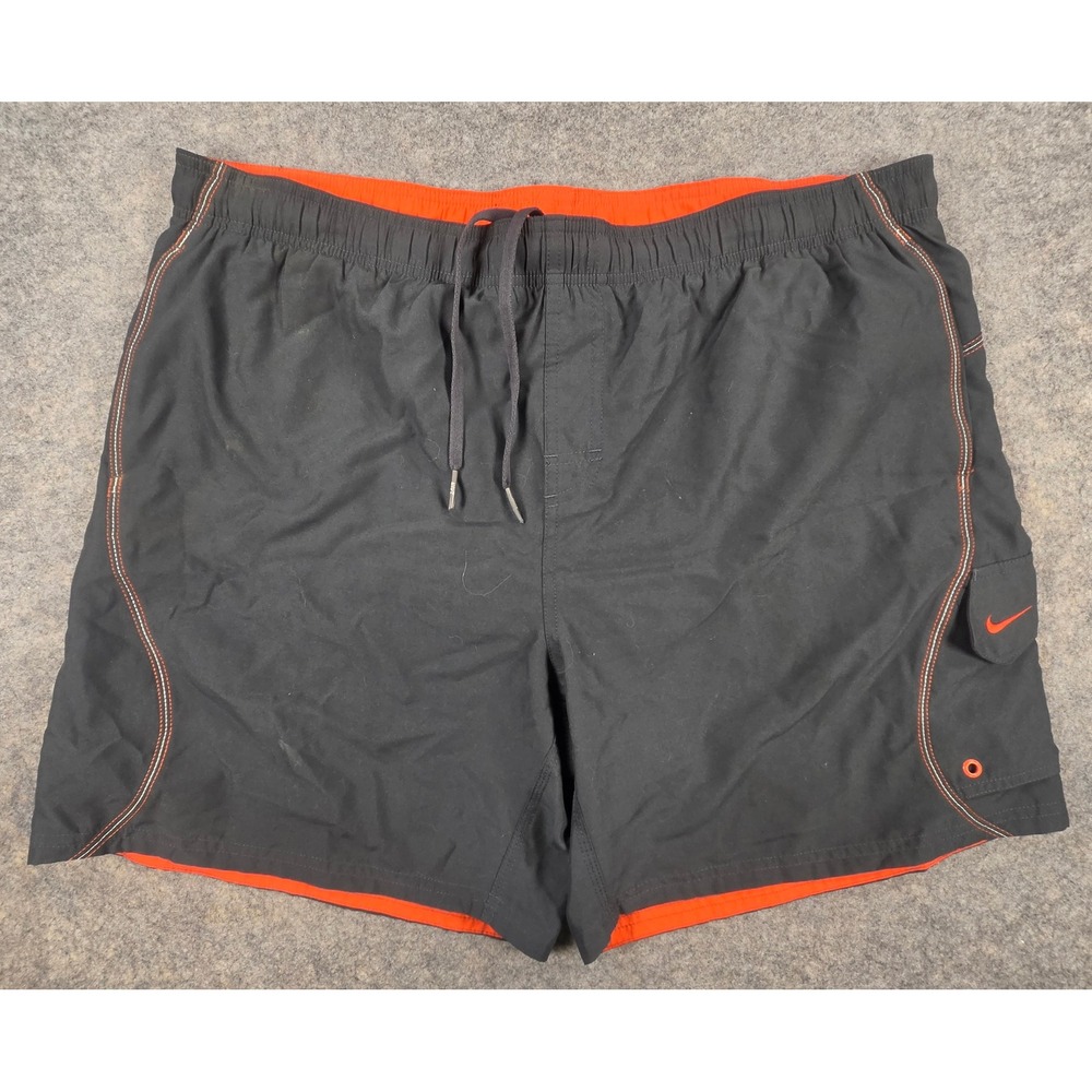 Nike Mens XL Swim Trunks Black Orange Cargo Pocket Mesh Lined Shorts RN37966